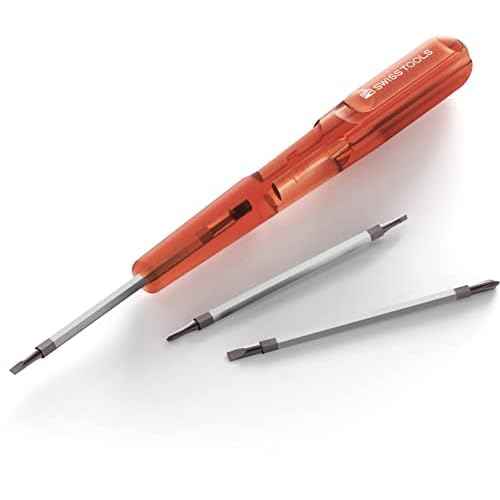 PB Swiss Tools Small Screwdriver Pocket Tool PB 169.V02 CN | 100% Swiss Made | with Slim Handle and 3 Reversible Blades for Slotted, Pentalobe and Phillips Screws