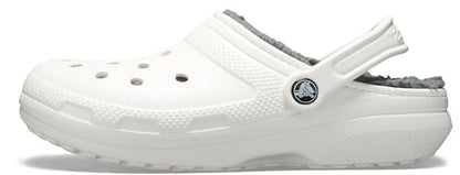 Crocs Classic Unisex Lined Clog, Soft, Fuzzy Liner for Extra Warmth with Slip On Style, in White/Grey Lining, Size M5W6 UK