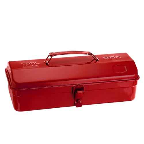 HARFINGTON Tool Box 14.2" Portable Steel Tool Box Hip Roof Style with Metal Latch Closure Tool Chest for Household Workshop Car, Red