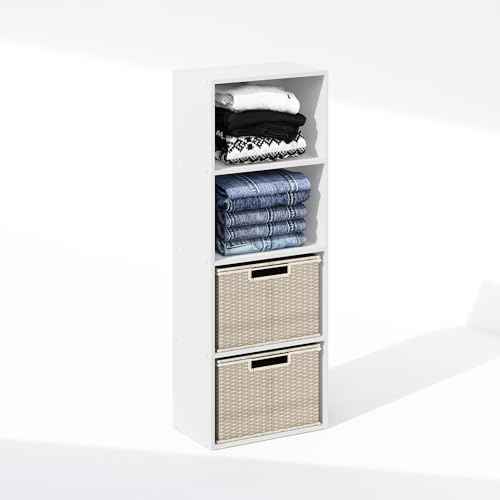 Furinno Reed Closet Organizers and Storage, 4-Tier Closet Organizer, Open Shelf Closet Storage, for Wardrobe, Bedroom, Living Room, White