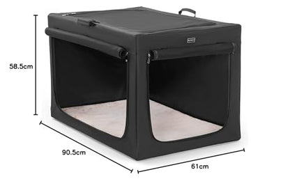 Petsfit Dog Crate, Sturdy Frame and Ventilation Mesh,Large Dog Crate for Car Travel,Fleece Mat Rolling Curtain Dog Carrier for Medium to Large Dogs
