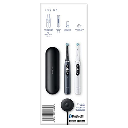 Oral-B iO8 2x Electric Toothbrushes For Adults, Gifts For Women / Men, App Connected Handles, 2 Toothbrush Heads & Travel Toothbrush Set, 6 Modes, 2 Pin UK Plug, Black & White, Oral B IO Toothbrush