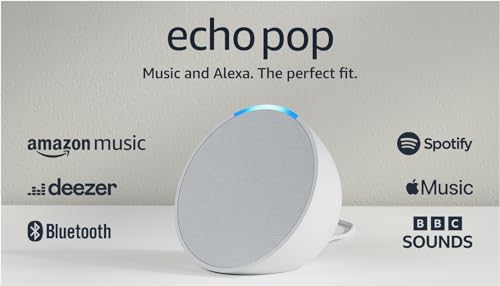 Echo Pop (Newest gen) | Full sound compact Wi-Fi and Bluetooth smart speaker with Alexa | Glacier White
