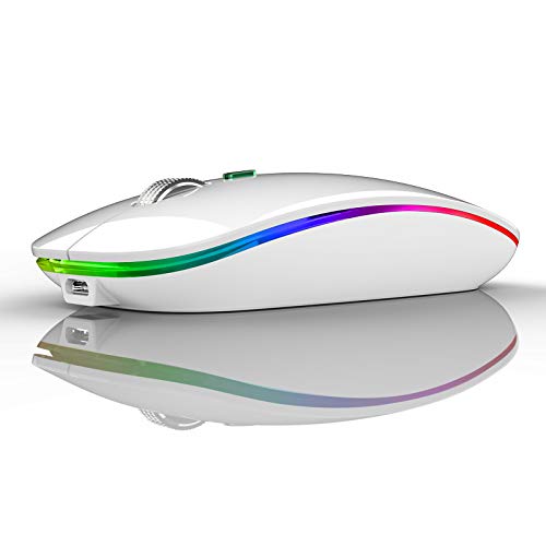 TENMOS Wireless Bluetooth Mouse, LED Slim (Bluetooth 5.1/5.0 + USB) 2.4GHz Rechargeable Silent Bluetooth Wireless Mouse with Type C Adapter for Laptop/MacBook/iPad OS 13 and Above (Matte Black)