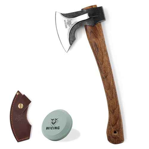 Camping Hatchet, 14.2-inch Splitting Axe with Leather Sheath, Chopping Axe 1065 High Manganese Steel and Hickory Handle