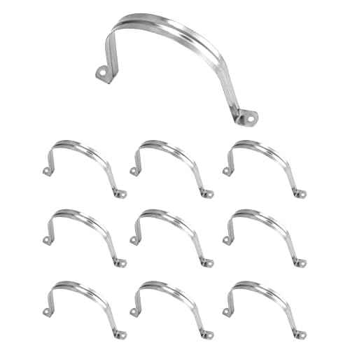 QWORK 4" Rigid Pipe Strap Clamp, 10 Pack Strap-U Bracket Tube Clip, Heavy Duty Stainless Steel Two Hole Strap, Widened Tube Strap Tension Clip Assortment Kit