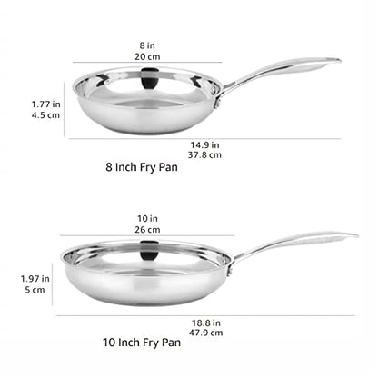 Amazon Basics 2-Piece Oven Safe, Riveted Handle Stainless Steel Induction Frying Pan Set - Silver, 8-inch & 10-inch