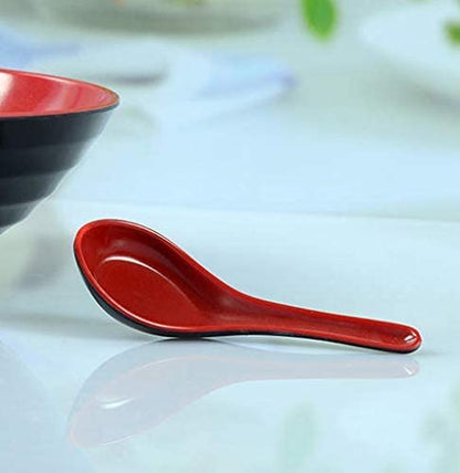 JapanBargain 2384, Set of 8 Soup Spoons Asian Japanese Chinese Wonton Soba Rice Pho Ramen Noodle Soup Spoons, Red/Black