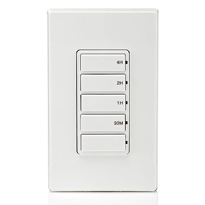 Leviton Countdown Timer Switch for bathroom fan and household lights, 5-10-15-30 min, No Neutral Required, Single Pole, 15A, 1/2 HP/9.8A Fan/Motor, DT130-1LW, White