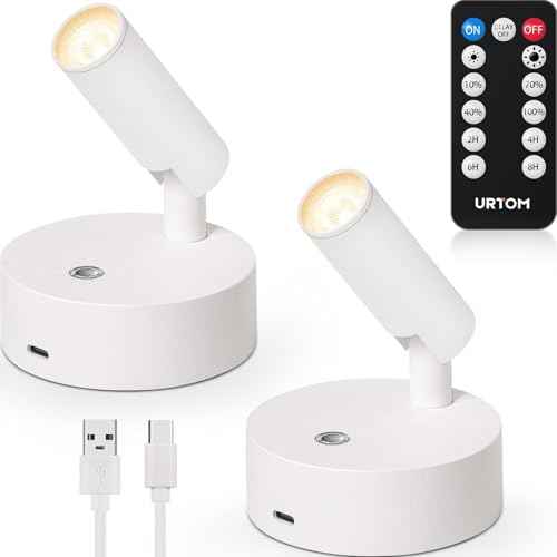 Wireless Spot Lights Indoor with Remote Rechargeable LED Uplighting Indoors Dimmable Warm White Picture Light Up Lights Indoor Battery Operated Spotlight for Plant Artwork Painting, 2 Pack