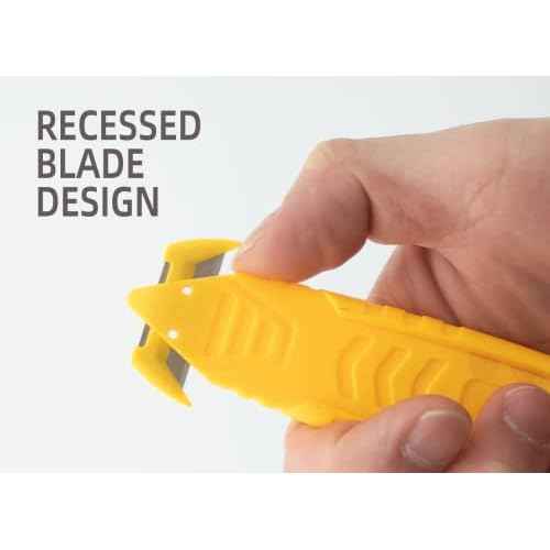 Safety Box Cutter, T TOVIA SK2 Stainless Steel Concealed Blade Package Opener with Tape Splitter for Cartons, Cardboard, Wrap, Straps, Film (5 Pieces - Mix color)