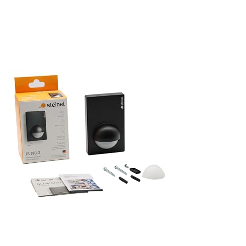 Steinel Motion Sensor IS 180-2 Black, PIR Motion Detector, 12 m Reach, max. 1000 W for 6 LED Lights, Twilight Switch