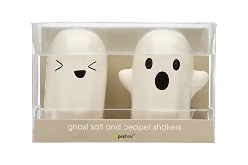 Pearhead Ceramic Ghosts Salt & Pepper Shakers, Halloween Accessory For The Home and Kitchen, Must Have Fall Décor, Set of 2