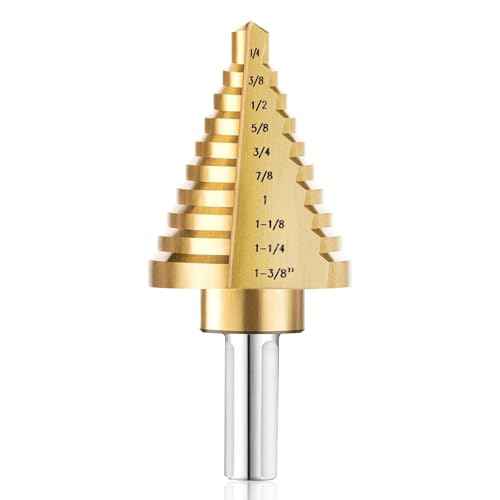 Titanium Coated HSS Step Drill Bit ? 10 Sizes (1/4" to 1-3/8") | High-Speed Steel Unibit for Metal & Plastic Sheet Drilling