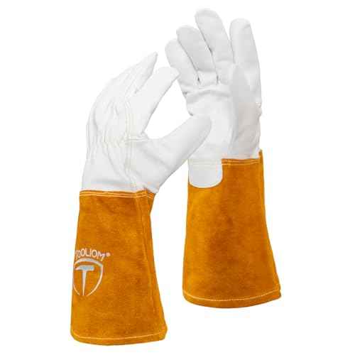 TOOLIOM Premium Goatskin TIG Welding Gloves Cuff Cowhide Split Leather with Soft Lining High-Dexterity (14-inch, Large)