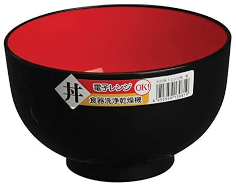 JapanBargain 2045 Set of 2 Japanese Soup Bowls, 38 fl.oz, Plastic Bowl for Ramen, Udon, Pho, Rice, and Cereal, Microwave & Dishwasher Safe, Black and Red Color, Made in Japan