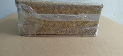 Wicker Storage Basket Woven Rattan Storage Box With Lids Seagrass Laundry Baskets Makeup Organizer For Bathroom, Living Room, Kitchen (M)