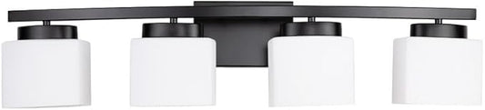 4-Light Matte Black Vanity Light Fixture with White Glass Shade for Bathroom Over Mirror, 31.5 Inches