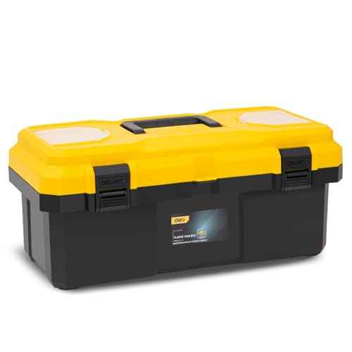 DELI Plastic Tool Box with Handle, 20 inch Tool Case with Double Locking and Removable Tray, Toolbox Organization