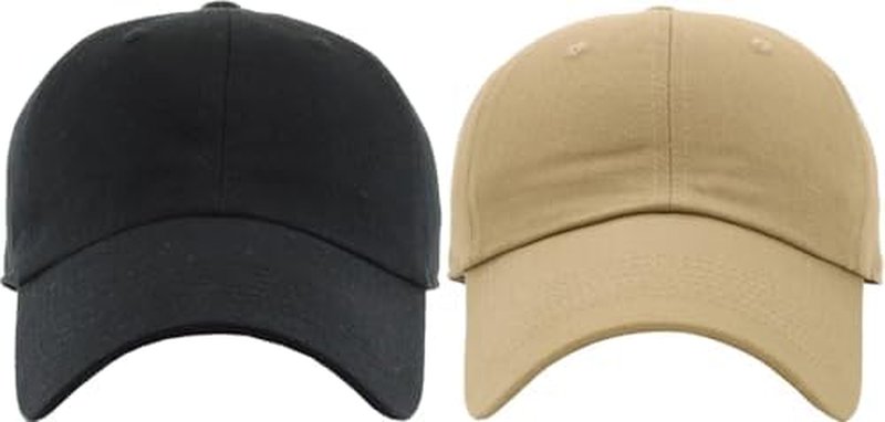 Classic Low Profile Cotton Baseball Cap | Adjustable Dad Hat for Men & Women - Black & Khaki