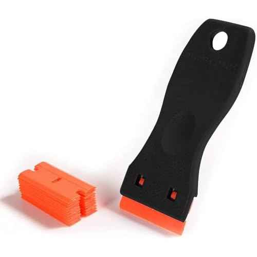 CANOPUS (Black) Glass Scraper, Plastic Scraper, Double Edge Plastic Razor Scraper with 10 Pcs Blades for Removing Labels, Glue, Paint Stickers and Decals