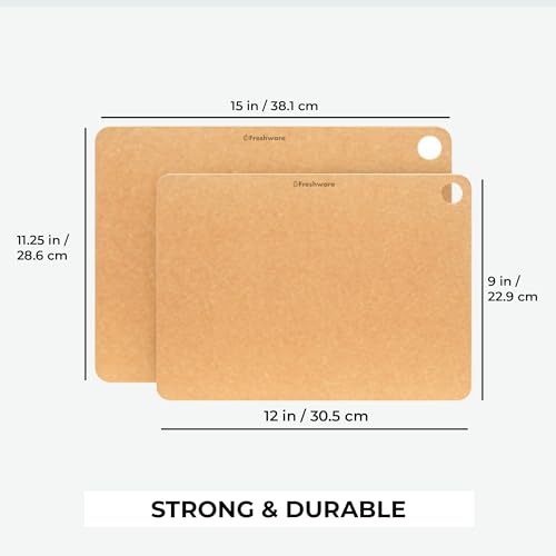 Freshware Wood Cutting Boards for Kitchen, Dishwasher Safe, Medium 12" x 9" and Large, 15" x 11.25", Set of 2, Natural