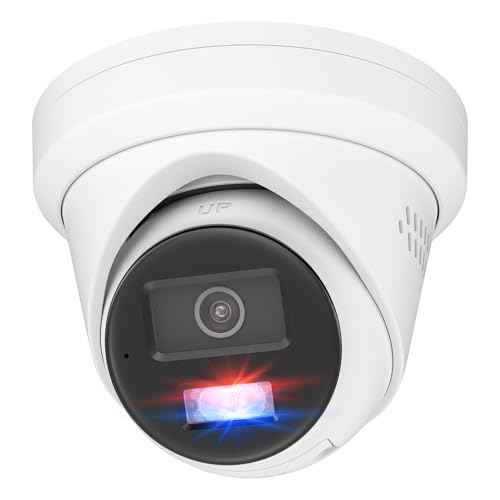Anpviz 5MP PoE IP Camera, Strobe Red & Blue Light and Audio Alarm, Metal Turret Security Camera Outdoor, Two Way Audio, Smart Color Night Vision, Human Vehicle Detection, 2.8mm Lens, IP67 Waterproof