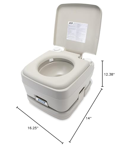 Camco 2.6-Gallon Portable Toilet - Features Detachable Holding Tank w/Sealing Slide Valve & Bellow-Type Flush - Easy Transport w/Compact Lightweight Design & Carry Handle - Gray (41531)