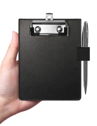 Dyowe Mini Clipboards 4"x6", Small Clipboards with Pen Holder, Faux Leather Memo Pocket Clipboard for Receipts & Small Notepads, Perfect for Teachers Kids Nurses Police Golfers Drivers(Black)