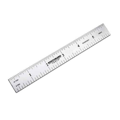 Benchmark Tools 106610 6¡± Rigid Woodworking Ruler Satin Chrome Finish 1/8th and 1/16th Grads Hardened Stainless Steel