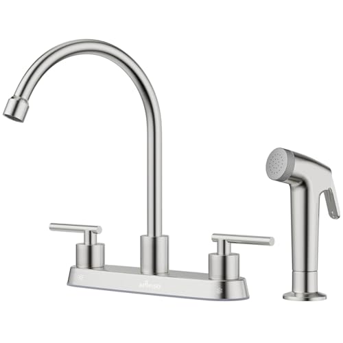 APPASO Kitchen Faucet with Side Sprayer, 2-Handle High Arch SUS304 Stainless Steel Brushed Nickel Kitchen Faucet with Pull-Out Side Spray for RV Laundry Utility Bar, 8-in 4-Hole Installation
