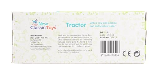 New Classic Toys - Houten speelgoed - Houten tractor met aanhanger, Green