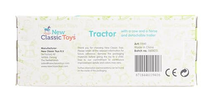 New Classic Toys - Houten speelgoed - Houten tractor met aanhanger, Green