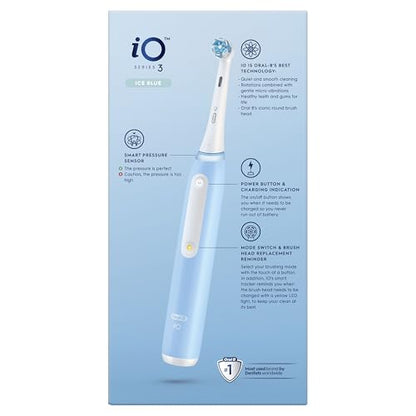Oral-B iO3 Electric Toothbrush For Adults, 1 Toothbrush Head, 3 Modes With Teeth Whitening, Oral B Electric Toothbrushes, 2 Pin UK Plug, Blue