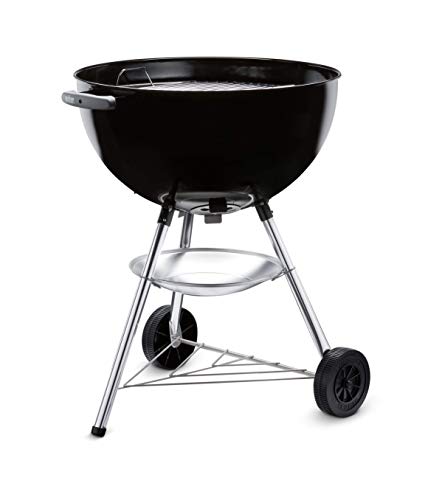 Weber Bar-B-Kettle Charcoal Barbecue/Porcelain-Enamelled Lid & Bowl, 57 cm Cooking Surface, Ash Collection Tray, Tripod Stand and Wheels, Black/Silver