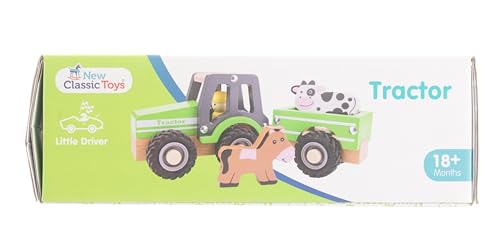 New Classic Toys - Houten speelgoed - Houten tractor met aanhanger, Green
