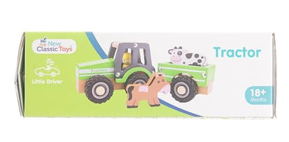 New Classic Toys - Houten speelgoed - Houten tractor met aanhanger, Green