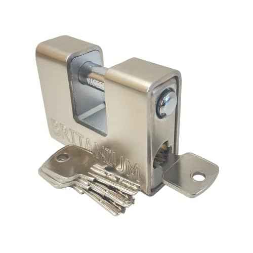 Britanium¢ç BRP74 [Armoured] High Security Padlock - [Anti Drill Cylinder] - Heavy Duty Lock for Storage Unit with 0.67¡± Shackle Clearance, Motorbike, Shed & Garage Silver