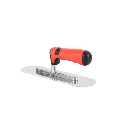 Concrete Tools Stainless Steel Pool Trowel, 10" x 3" Masonry Hand Tool with Soft Grip Handle, Lightweight, Plastering Trowel for Drywall Plastering Construction, Round End (Small:10"L x 3"W)