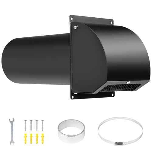4 Inch Hooded Wall Vent with Screen, Damper, 8-1/4" Length Duct, 14 Gauge Steel Vent Covers for Wall, Wall Vent Cover for Residential Housing and Industrial Facilities Air Exhaust, Black
