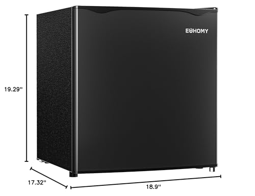 EUHOMY 1.7 Cu.Ft Mini Fridge with Freezer, Reversible Single Door Compact Refrigerator, Adjustable Thermostat, Energy Saving, Mini Fridge for Bedroom, Office, Dorm, Black