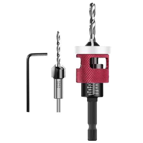 Countersink Drill Bit Set - Countersink Drill Bit with Low Friction Depth Stop, Replaceable HSS M2 Tapered Bits, Carbide Drill Bits 1/4¡± Hex Shank for Woodworking Tools & Hand Tools
