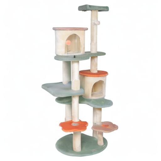 HYABi 63-inch Cat Tree for Large Cats, Multi-Level Flower Tower with Condo, Sisal Scratching Posts & Toy Balls, Sturdy & Safe Indoor Playhouse