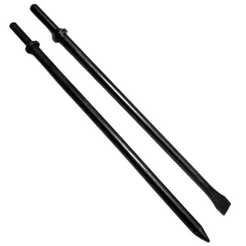 Pneumatic Cold Chisel Set, 3/4" Width 18" Long Air Pneumatic Hammer, Flat and Point Chisels with Round Collar for Concrete and Tile, Air Hammer Punch Chipping Bits Tool, Cr-Mo Alloy Steel