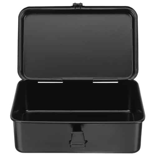 Tofficu Small Metal Toolbox with Lock Portable Iron Tool Storage Organizer for Home Garage Workshop Rust-Resistant Durable Tool Box for Screwdrivers and Small Parts