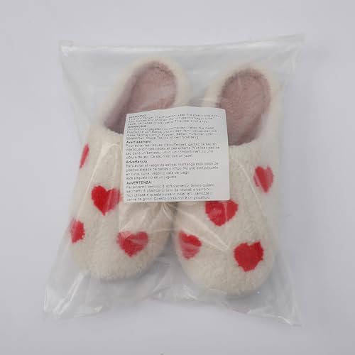 Adisputent House Slippers for Women Indoor and Outdoor,Winter Warm Plush Fuzzy Cow Slippers for Men with Memory Foam,Cozy Soft House Shoes with Non-Slip Sole Z Love Heart 5-6 Women/4-5 Men