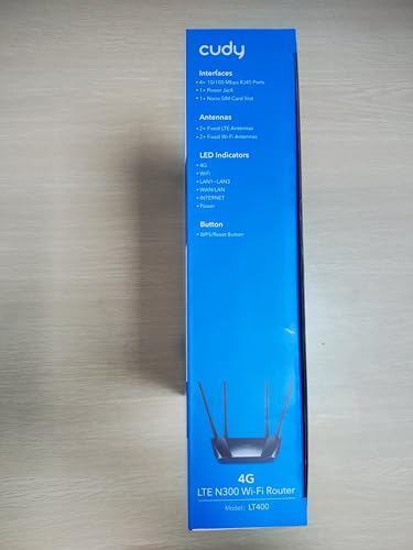 Cudy N300 WiFi Unlocked 4G LTE Cat4 Modem Router with SIM Card Slot, 300Mbps WiFi, MTK Chipset, 5dBi High Gain Antennas, VPN, Cloudflare, LT400