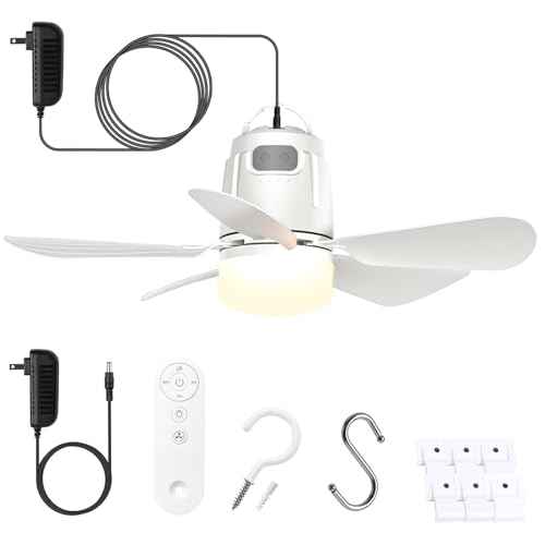 Gazebo Fan Outdoor Hanging with Light, Patio Plug in Ceiling Fan with 16.5ft Cord, Remote & Hook, Portable for Outside Canopy, Pop up Tent, Pergola (20'')