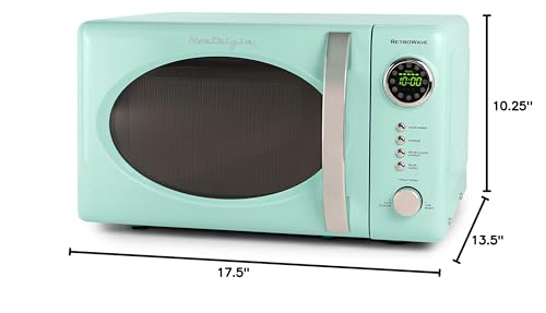 Nostalgia Retro Microwave Oven - 0.7 Cu Ft, 700-Watt Countertop Size with Glass Turntable, Child Safety Lock, 8 Auto-Cook Programs, Digital Clock - Aqua
