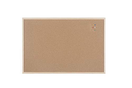 Bi-Office Basic Cork Board, Pine Wood Frame, 90 x 60 cm, brown